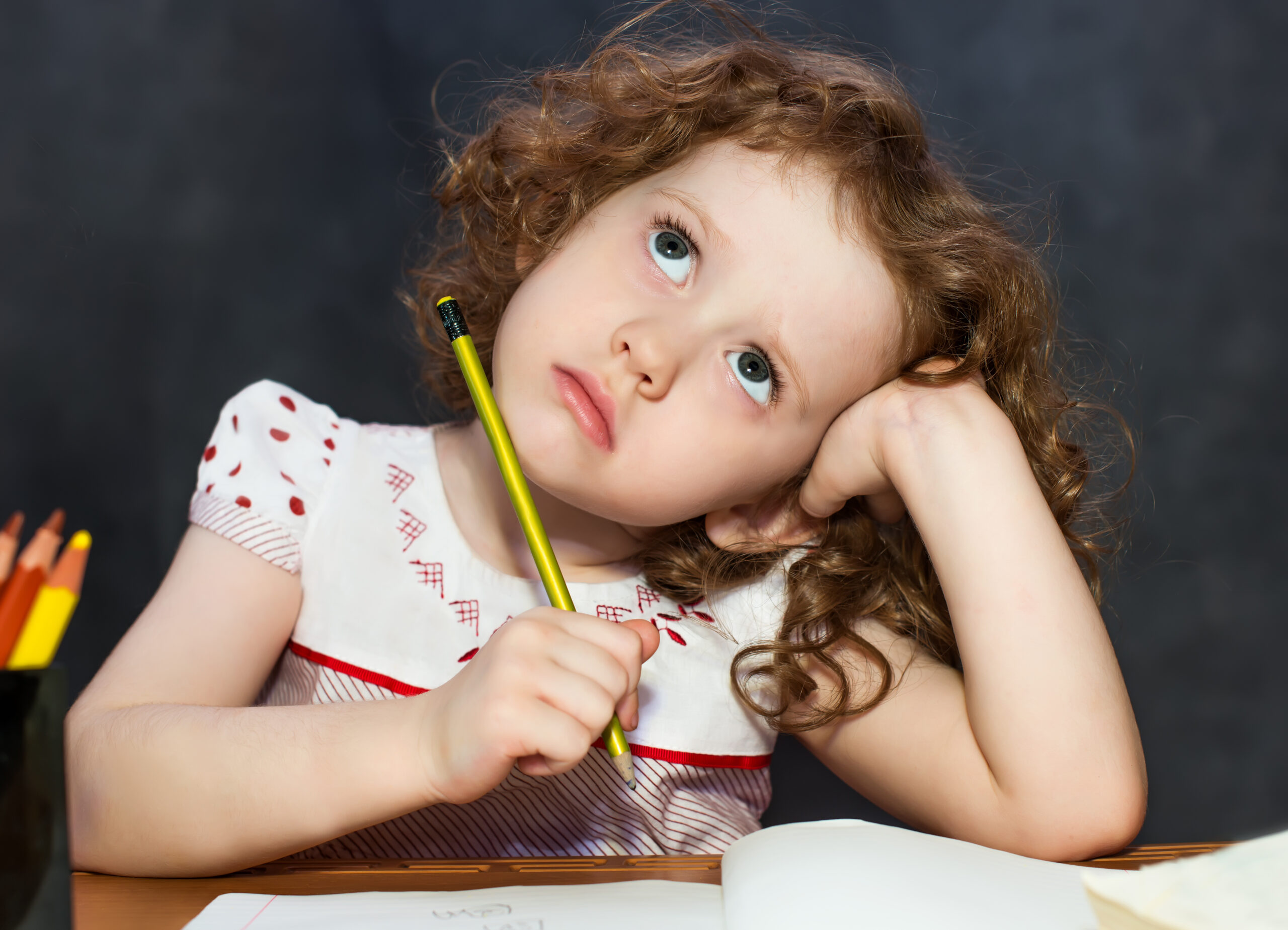 Small girl thought about lessons